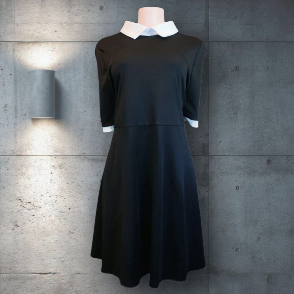 Plus Size 5X Goth Wednesday Addams Midi Dress Black Collared A Line